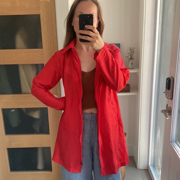 MONCLER vintage red silk long windbreaker - Picture 13 of 13